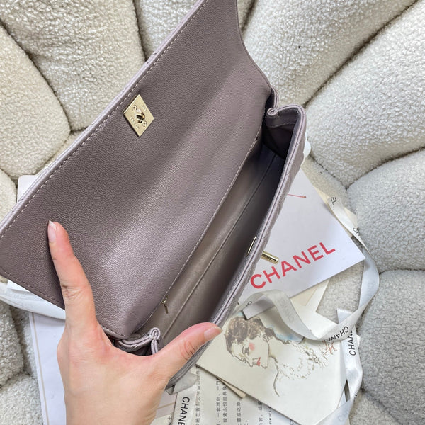 CC Maxi Flap Bag with Top Handle 31cm Light Slate Gray Quited Caviar Leather