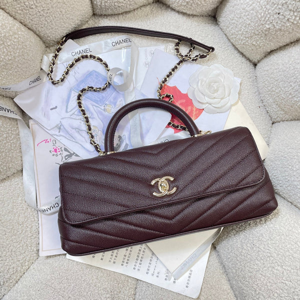 CC Maxi Flap Bag with Top Handle 31cm Coffee Goatskin