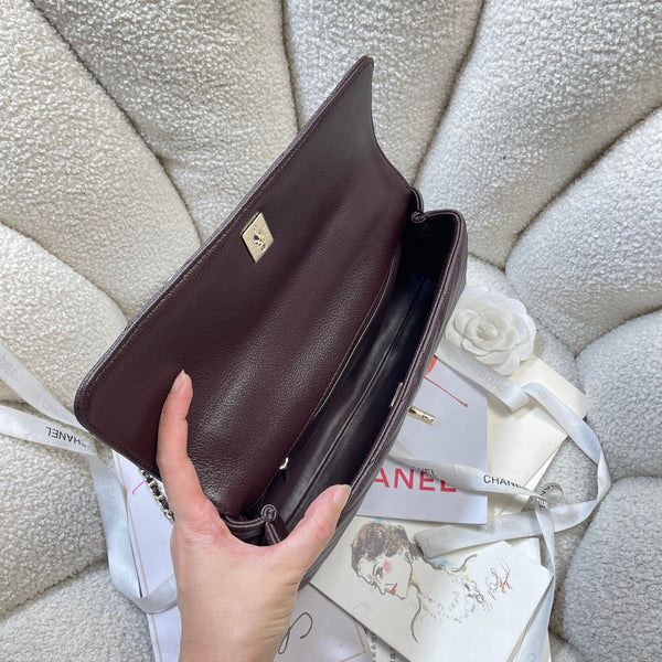 CC Maxi Flap Bag with Top Handle 31cm Coffee Goatskin
