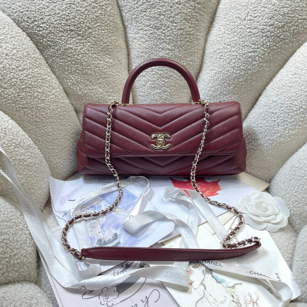 CC Maxi Flap Bag with Top Handle 31cm Burgundy Goatskin