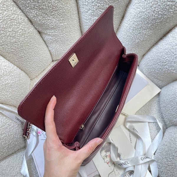 CC Maxi Flap Bag with Top Handle 31cm Burgundy Goatskin