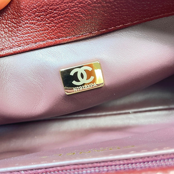 CC Maxi Flap Bag with Top Handle 31cm Burgundy Goatskin