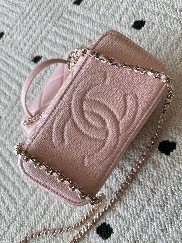 Chanel 2025 Vanity 17cm Bag Pink Caviar Leather 320302