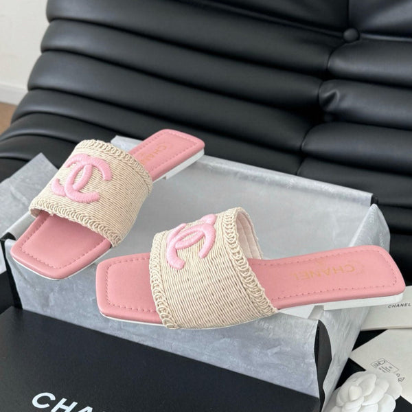 CIABATTA INTRECCIATA IN RAFIA E PELLE DI AGNELLO ROSA CHIARO