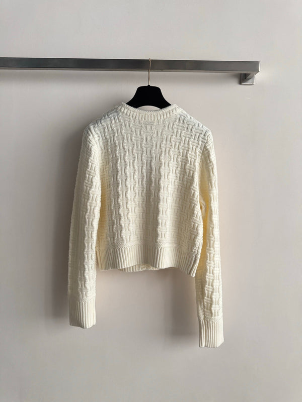 Chanel Cardigan en maille avec logo double C en laine crème 2025