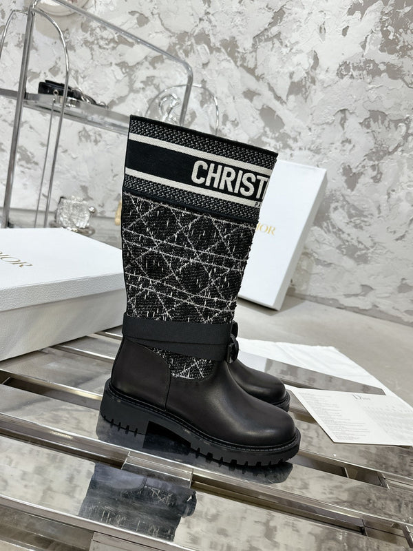 D-Major Boot In Black Mix White Denim Fabric 100564