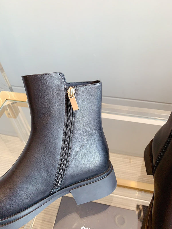 CC Zipper Ankle Boots 35mm Black Sheeepskin 464548