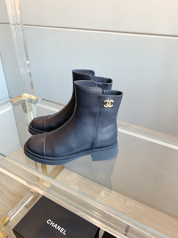 CC Zipper Ankle Boots 35mm Black Sheeepskin 464548