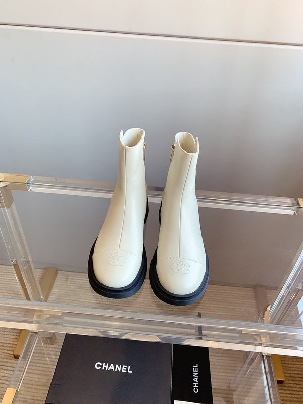 CC Zipper Ankle Boots 35mm White Sheeepskin 464550