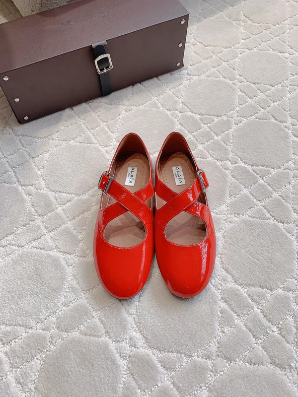 ALAIA CRISS CROSS BALLET FLAT IN CANDY RED LAMBSKIN WITH SILVER HARDWARE