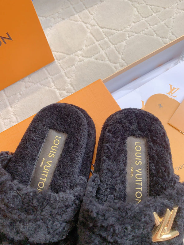 LV Sunset Platform Comfort Mule Black Gray Wool