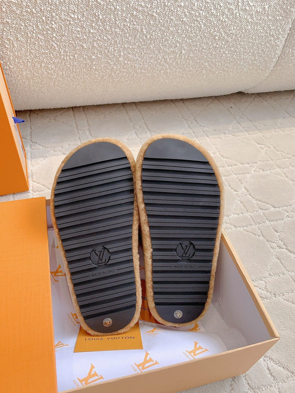 LV Sunset Platform Comfort Mule Light Brown Wool