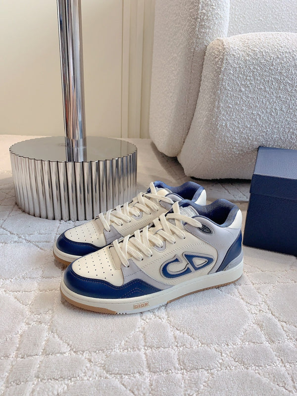 CD B57 Mid-Top Sneaker White Grey Mix Dark Blue Calfskin And Oblique Jacquard