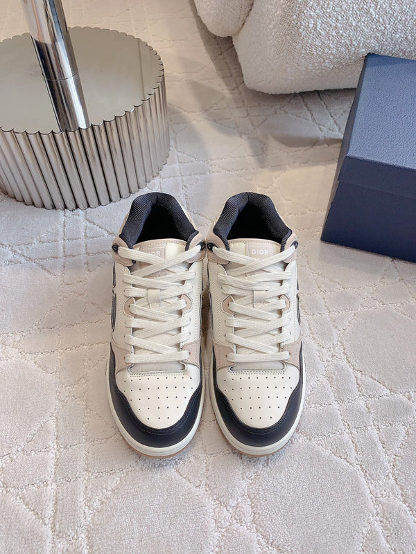 CD B57 Mid-Top Sneaker White Beige Mix Black Calfskin And Oblique Jacquard