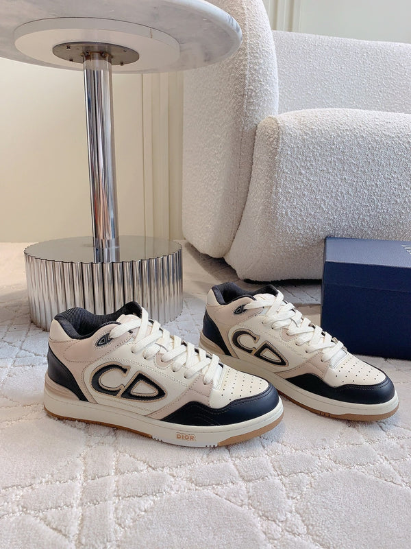 CD B57 Mid-Top Sneaker White Beige Mix Black Calfskin And Oblique Jacquard