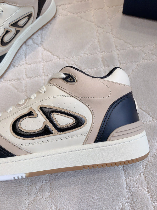 CD B57 Mid-Top Sneaker White Beige Mix Black Calfskin And Oblique Jacquard