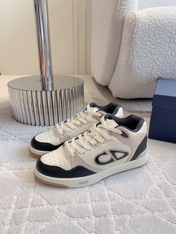CD B57 Mid-Top Sneaker White Beige Mix Black Calfskin And Oblique Jacquard
