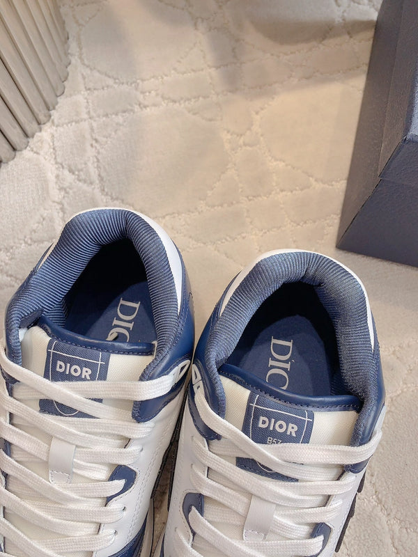 CD B57 Mid-Top Sneaker White Mix Dark Blue Calfskin And Oblique Jacquard