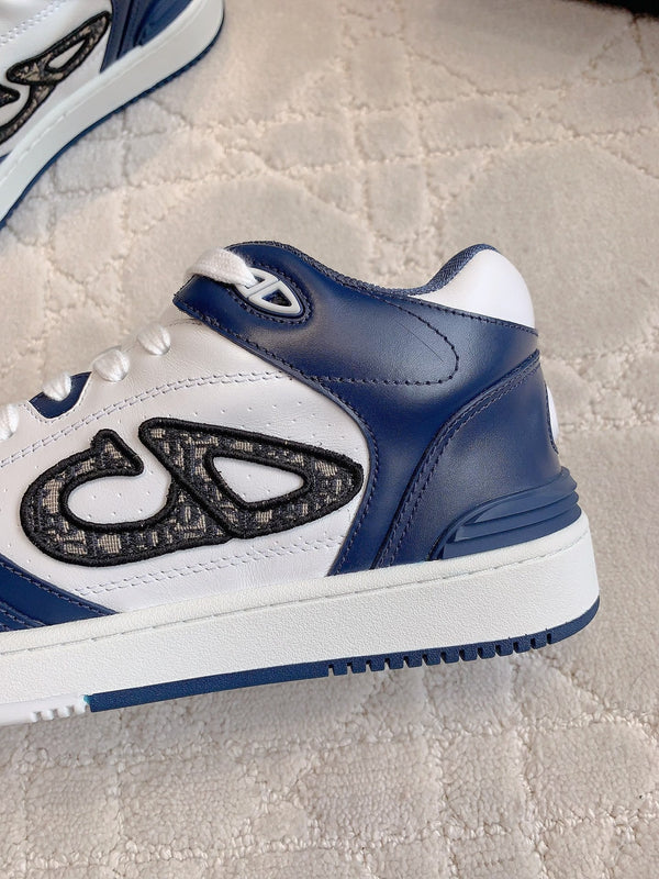 CD B57 Mid-Top Sneaker White Mix Dark Blue Calfskin And Oblique Jacquard