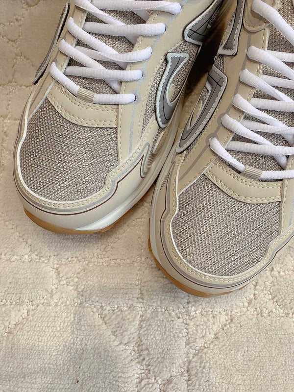 CD B30 Sneaker Grigio Beige Mix Marrone Tessuto a Rete in Poliestere e Pelle di Vitello