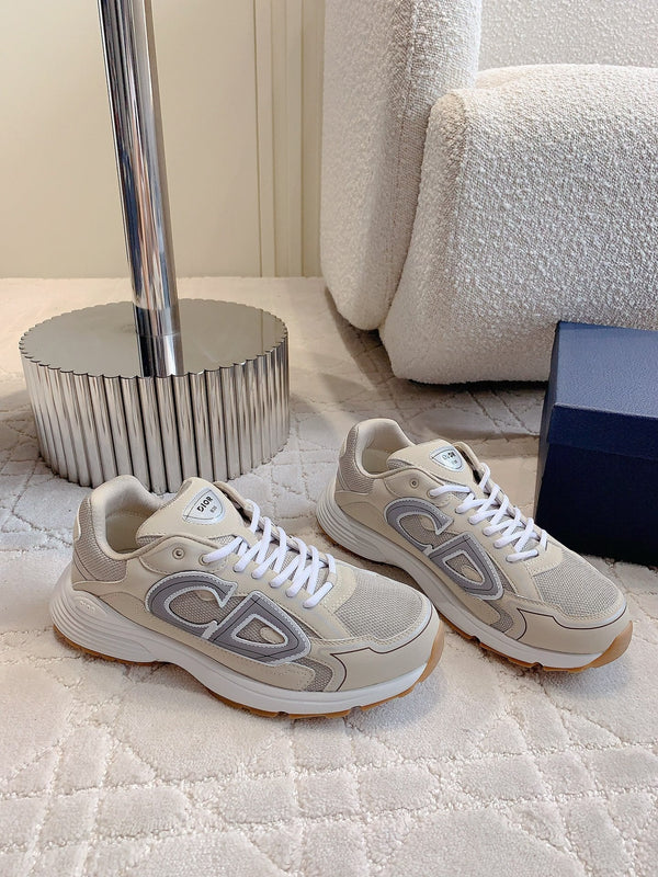 CD B30 Sneaker Grigio Beige Mix Marrone Tessuto a Rete in Poliestere e Pelle di Vitello