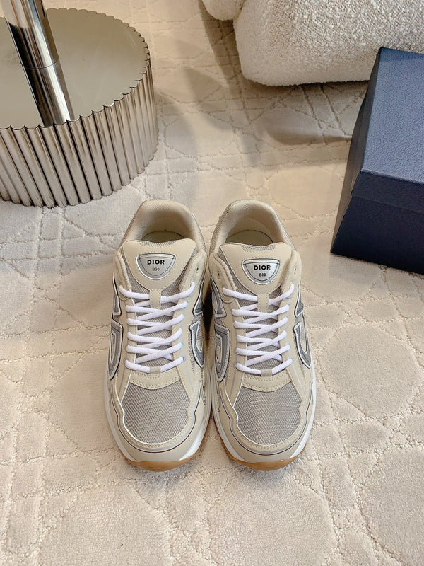 CD B30 Sneaker Grigio Beige Mix Marrone Tessuto a Rete in Poliestere e Pelle di Vitello