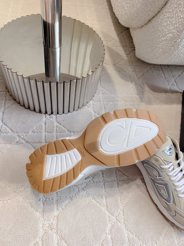 CD B30 Sneaker Grigio Beige Mix Marrone Tessuto a Rete in Poliestere e Pelle di Vitello