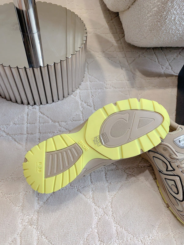 CD B30 Sneaker Dark Beige Mix Yellow Polyester Mesh Fabric And Calfskin