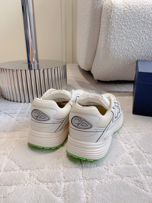 Sneaker CD B30 in tessuto a rete di poliestere e pelle di vitello color beige latte