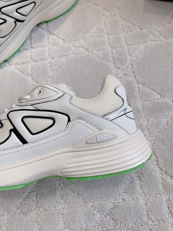 Sneaker CD B30 in tessuto a rete di poliestere e pelle di vitello color beige latte