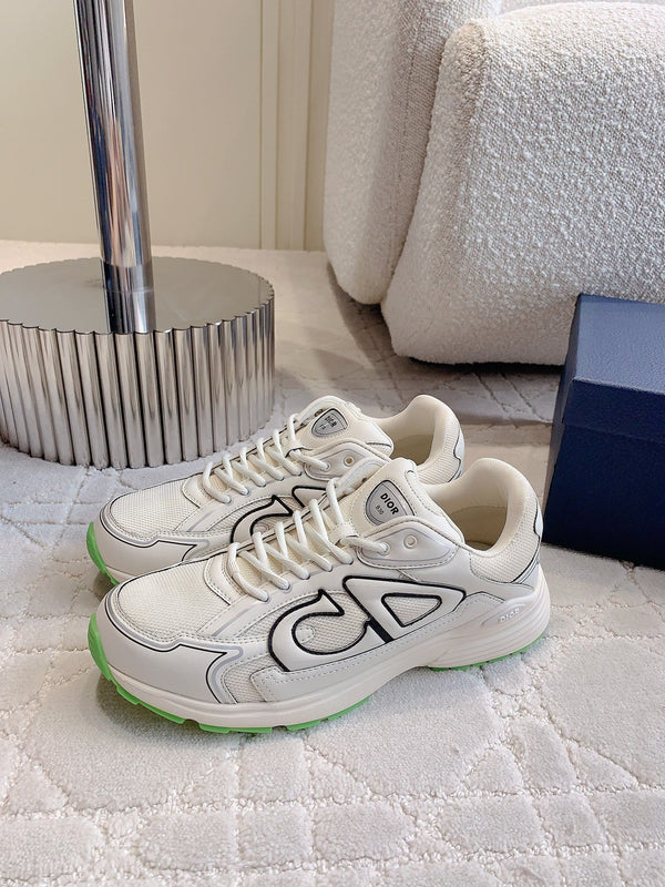 Sneaker CD B30 in tessuto a rete di poliestere e pelle di vitello color beige latte