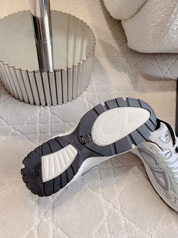 Sneaker CD B30 Grigio Bianco Mix Tessuto a rete in poliestere verde giada pallido e pelle di vitello