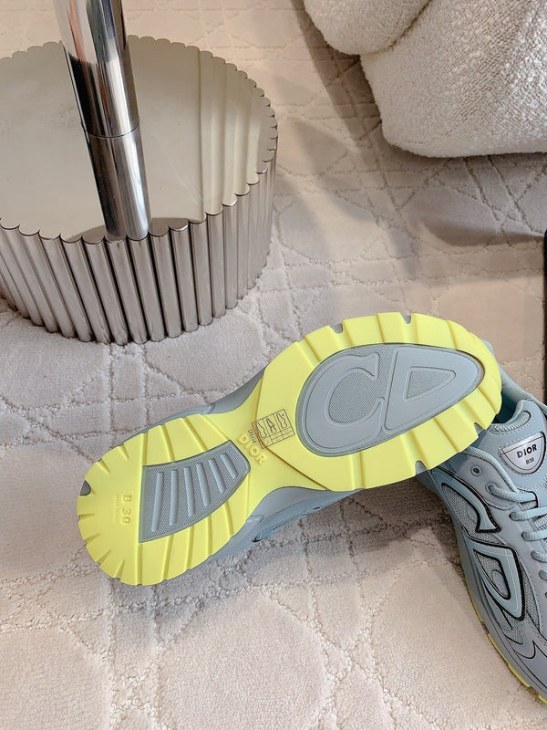 CD B30 Sneaker Grey Blue Mix Yellow Polyester Mesh Fabric And Calfskin