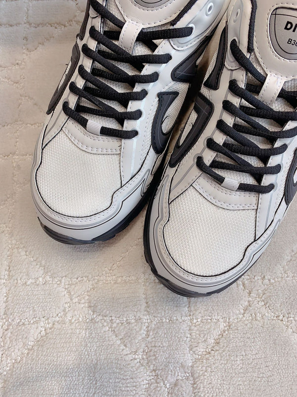 Sneaker CD B30 in tessuto a rete di poliestere nero e pelle di vitello, colore bianco