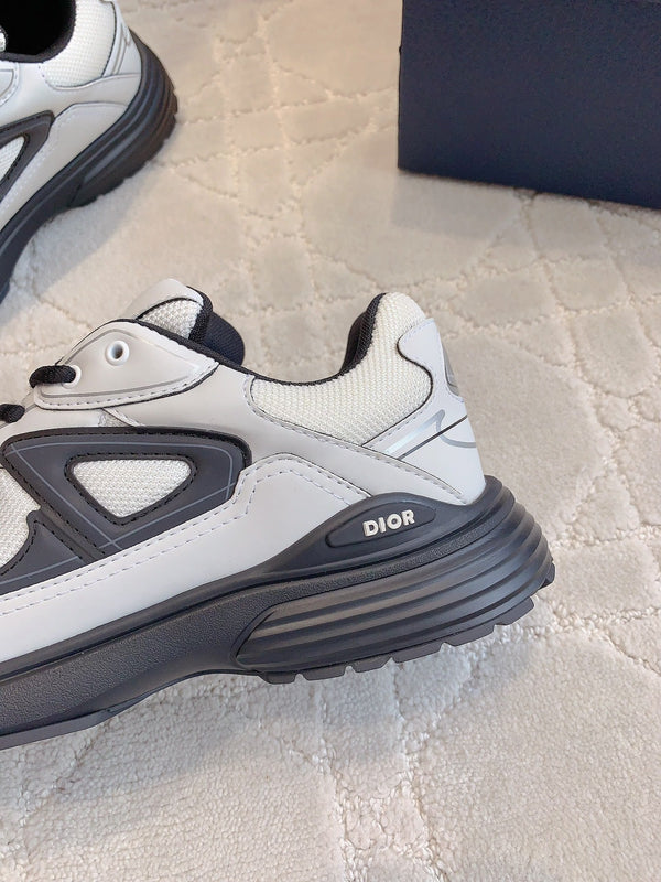 Sneaker CD B30 in tessuto a rete di poliestere nero e pelle di vitello, colore bianco