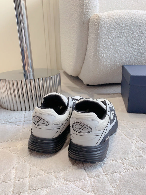 Sneaker CD B30 in tessuto a rete di poliestere nero e pelle di vitello, colore bianco