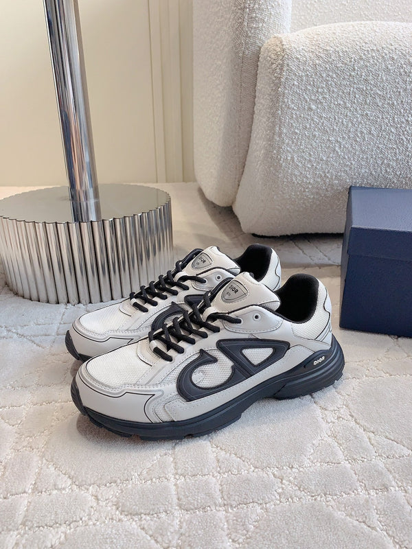 Sneaker CD B30 in tessuto a rete di poliestere nero e pelle di vitello, colore bianco