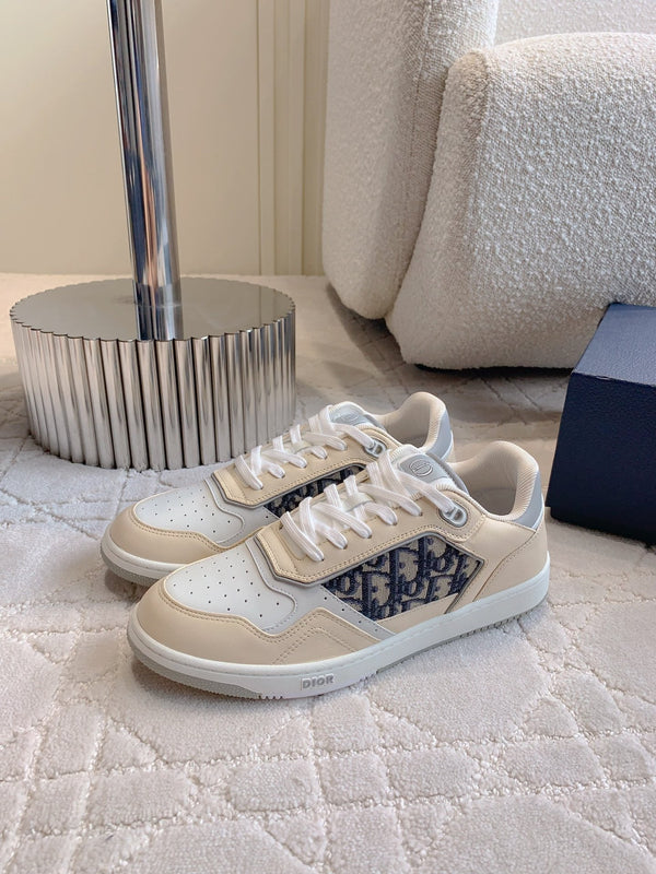 CD B27 Low-Top Sneaker White Beige Mix Charcoal Blue Print Calfskin And Oblique Jacquard