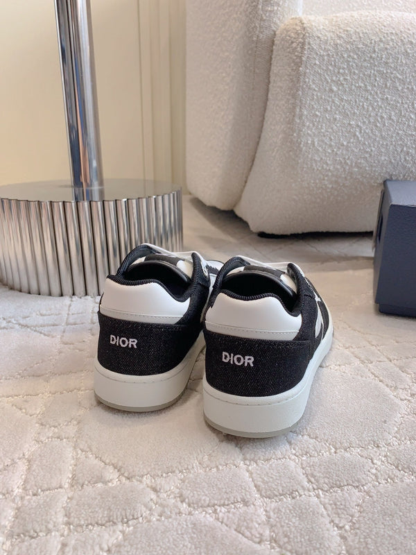 CD B27 Low-Top Sneaker Black White Print Calfskin And Denim Fabric