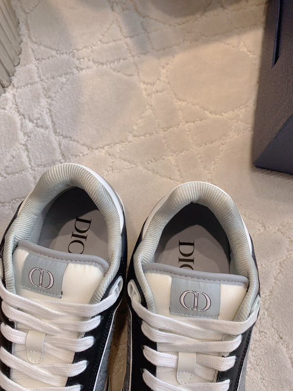 CD B27 Low-Top Sneaker Black Grey Mix White Calfskin And Oblique Jacquard Fabric