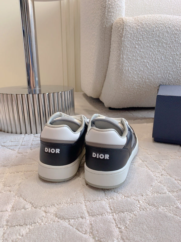 CD B27 Low-Top Sneaker Black Grey Mix White Calfskin And Oblique Jacquard Fabric