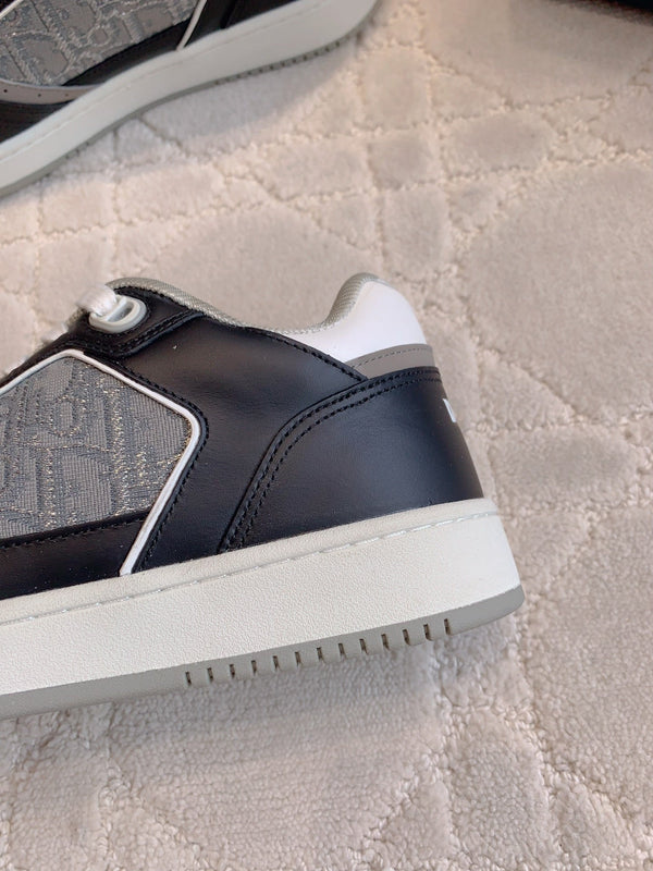 CD B27 Low-Top Sneaker Black Grey Mix White Calfskin And Oblique Jacquard Fabric