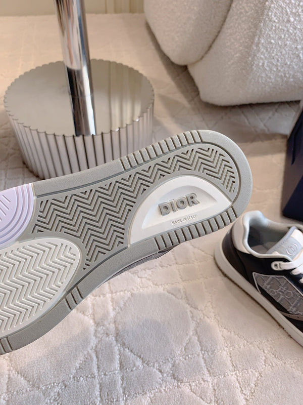 CD B27 Low-Top Sneaker Black Grey Mix White Calfskin And Oblique Jacquard Fabric