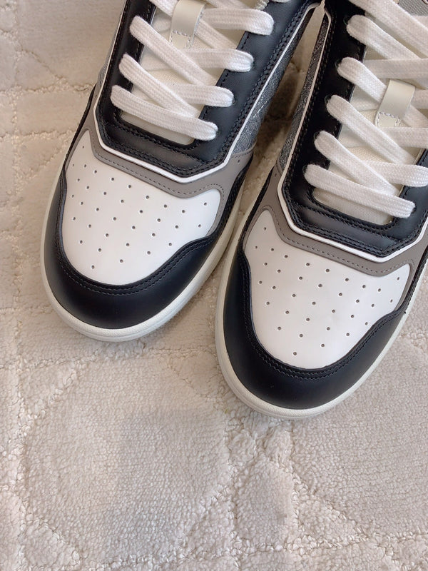 CD B27 Low-Top Sneaker Black Grey Mix White Calfskin And Oblique Jacquard Fabric