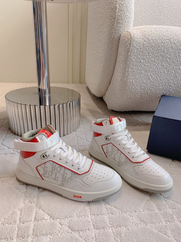 CD B27 High-Top Sneaker White Red Print Calfskin