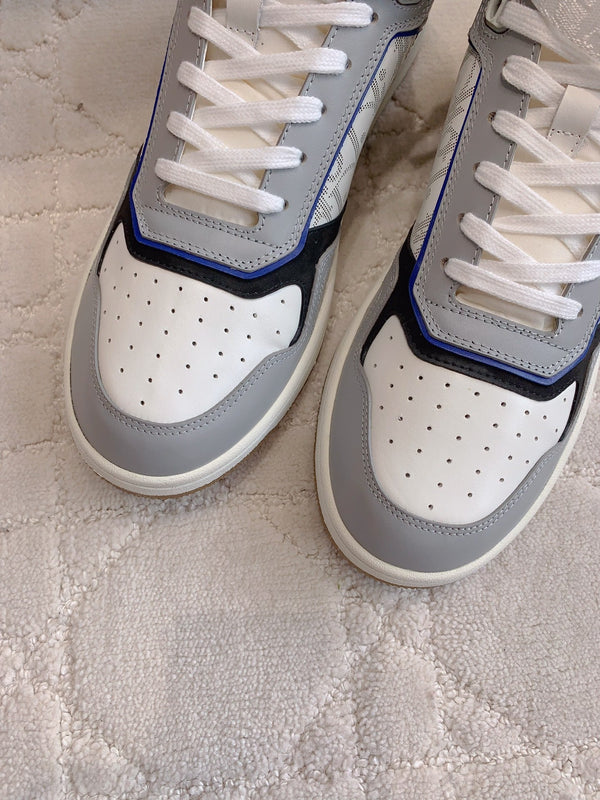 CD B27 Sneaker alta in pelle di vitello stampata bianca grigia e rossa blu