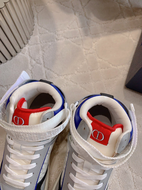 CD B27 Sneaker alta in pelle di vitello stampata bianca grigia e rossa blu