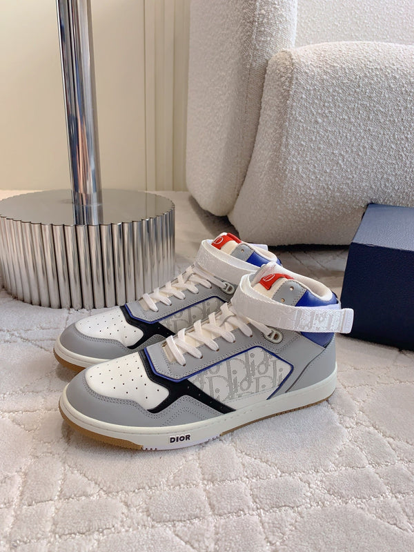 CD B27 Sneaker alta in pelle di vitello stampata bianca grigia e rossa blu