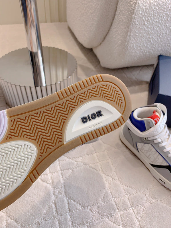 CD B27 Sneaker alta in pelle di vitello stampata bianca grigia e rossa blu