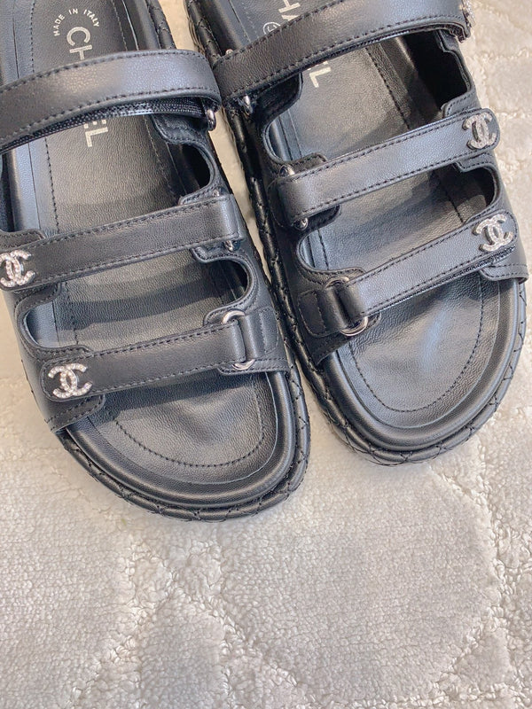 CC Slippers Black Lambskin 145354